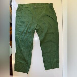 J.JILL FOREST GREEN STRETCH LINEN CROP PANTS SZ M